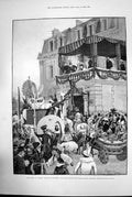 Antique Old Print Queen At Grasse Battle Flowers Hotel Princess Beatrice 1891