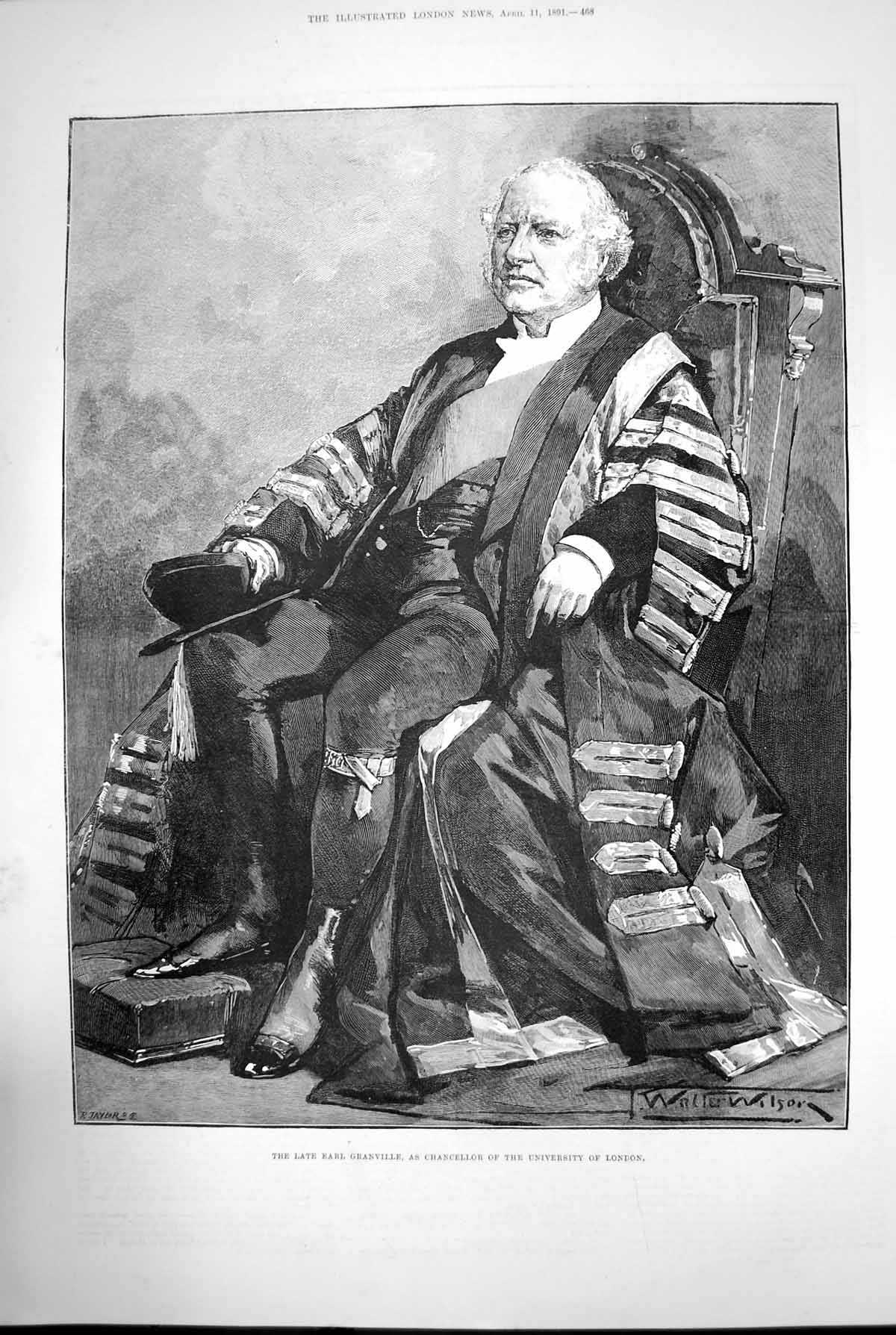 Old Antique Print Late Earl Granville Chancellor University London 1891 19th