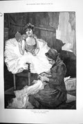 Antique Old Print Preparing For The Pantomime Birkenruth Sewing Dress 1891 19th