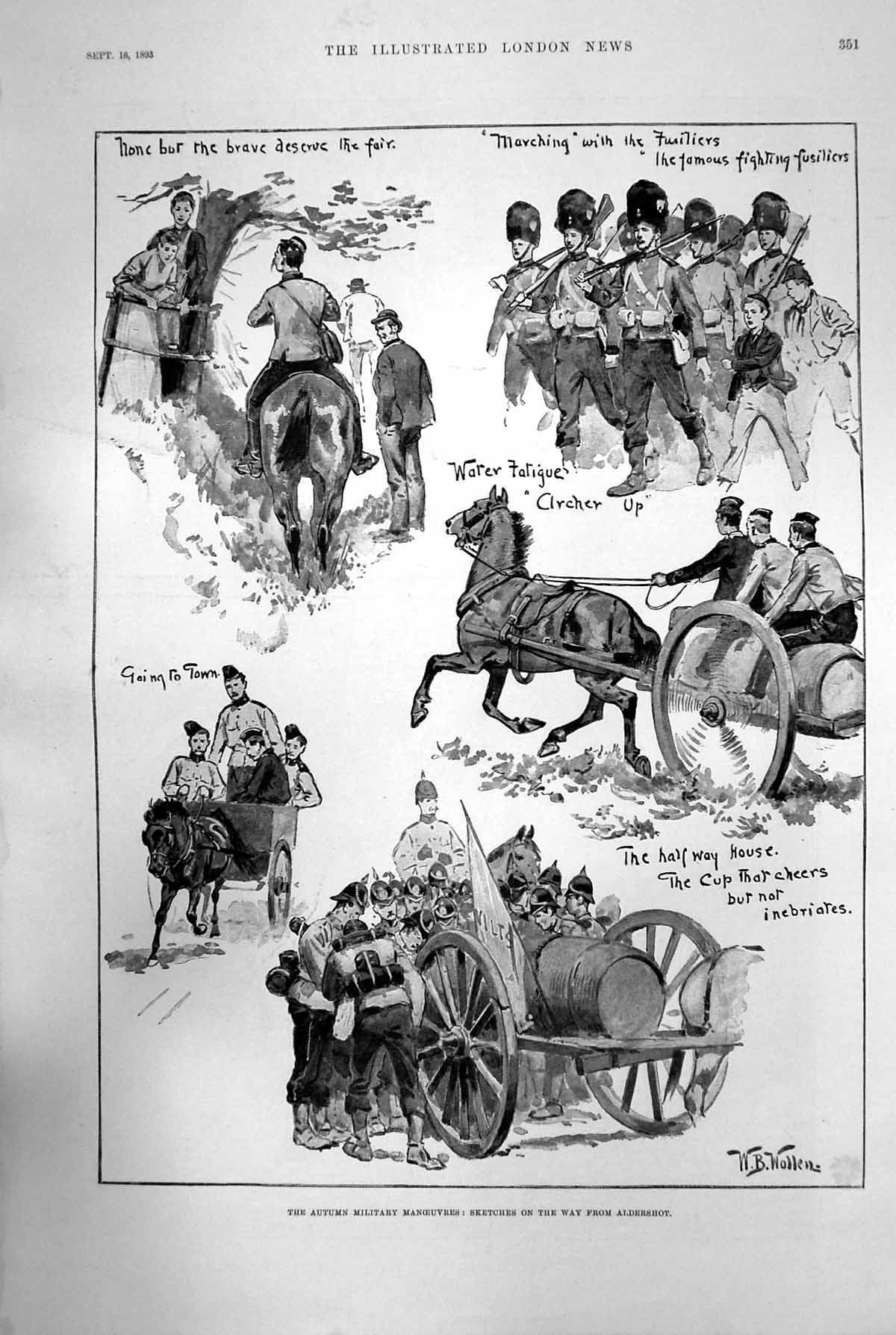 Antique Print Autumn Military Manoeuvres Way From Aldershot Fusiliers 1893 19th
