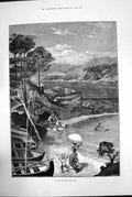 Old Print By The Sea Mediterranean Sea Women Children Boat Mountain 1881 19th