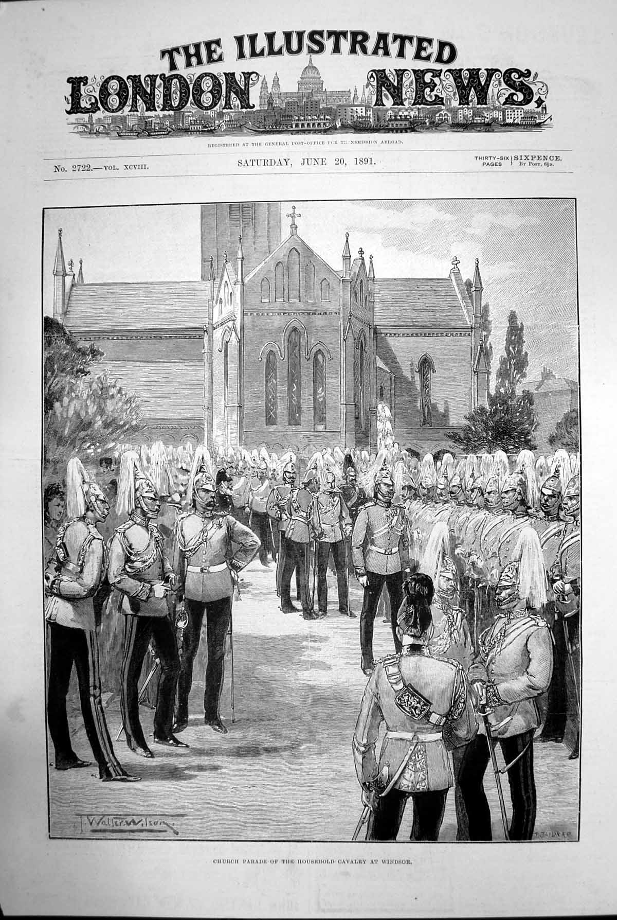 Original Old Antique Print Church Parade The HousehCavalry At Windsor 1891 19th