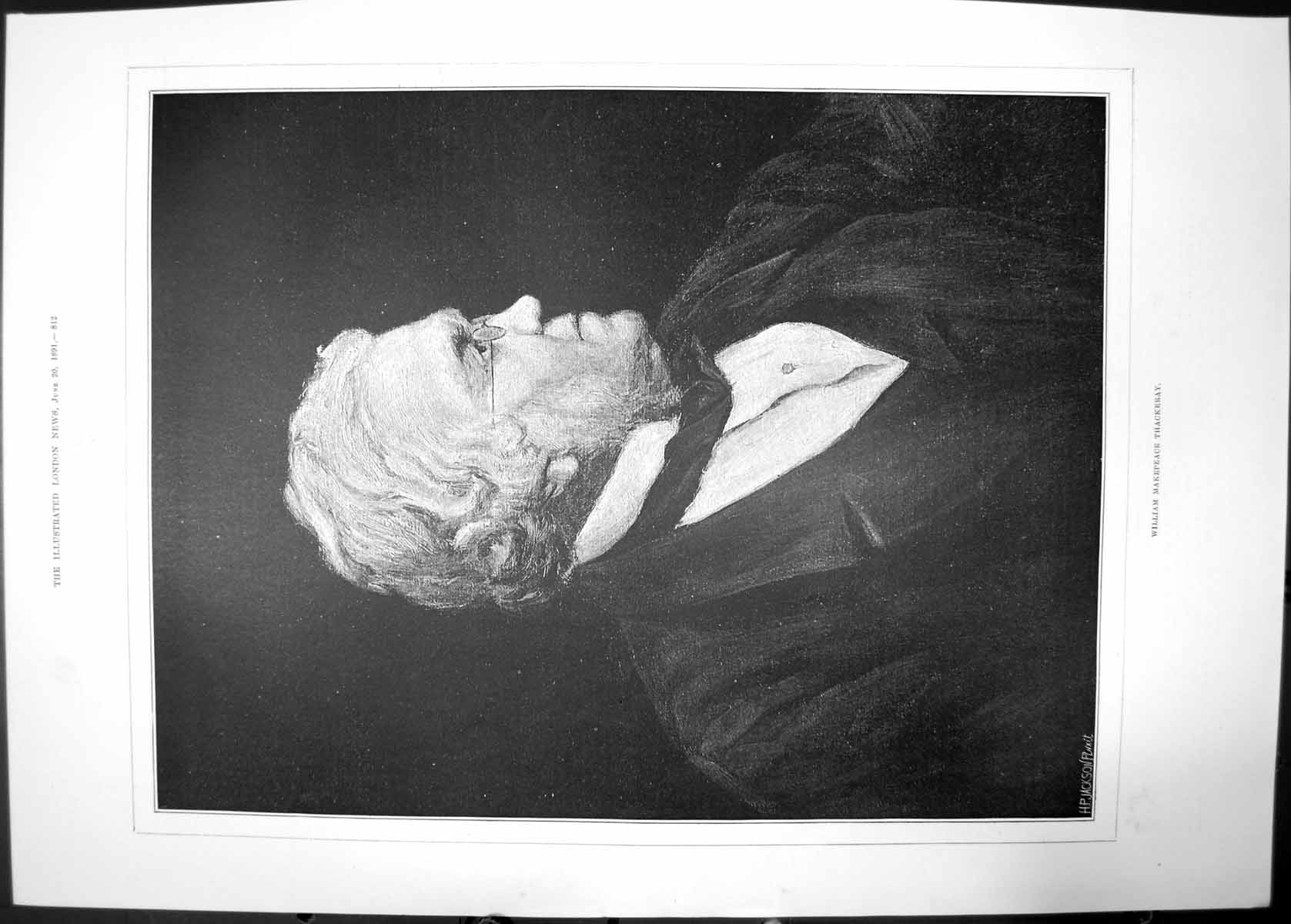 Antique Old Print William Makepeace Thackeray 1891 Man Glasses Suit Bow Tie