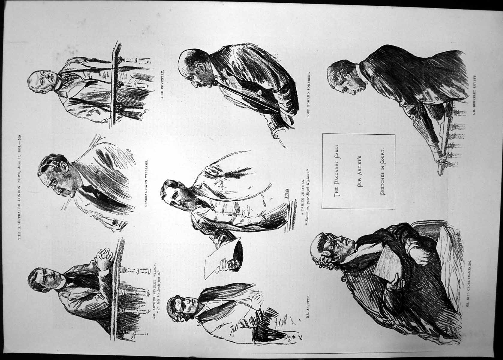 Antique Print Baccarat Case Artists Sketches Court 1891 Men Judge Lord Jury