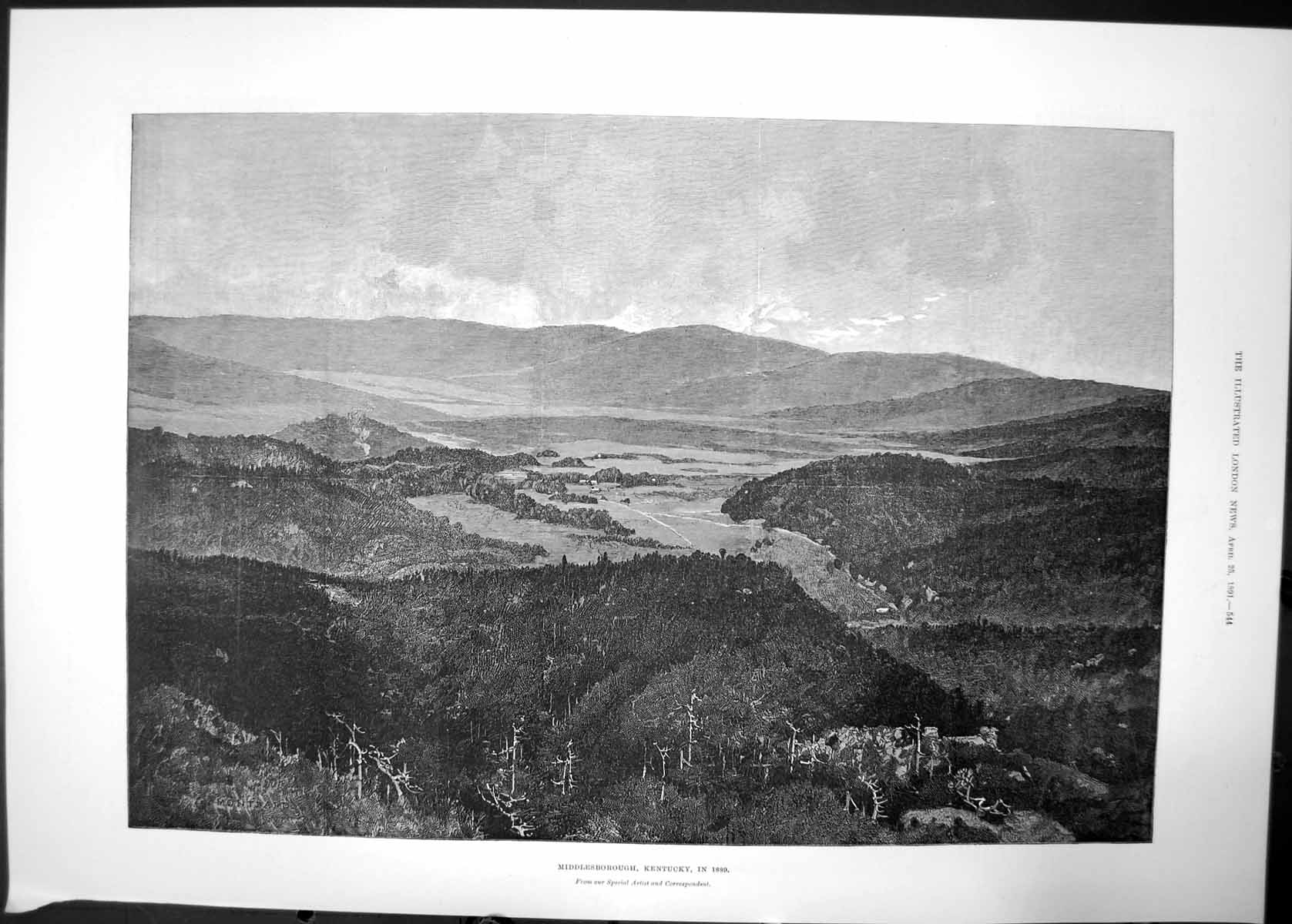 Old Print Middlesborough Kentucky 1889 1891 Hills Forest Trees Landscape 19th