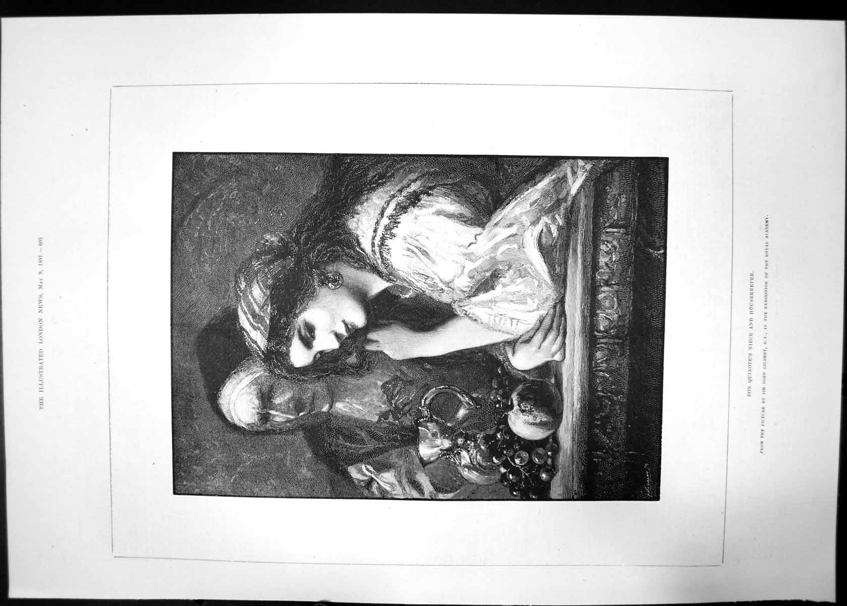 Antique Old Print Don Quixotes Niece And Housekeeper 1891 Sir John Gilbert 19th