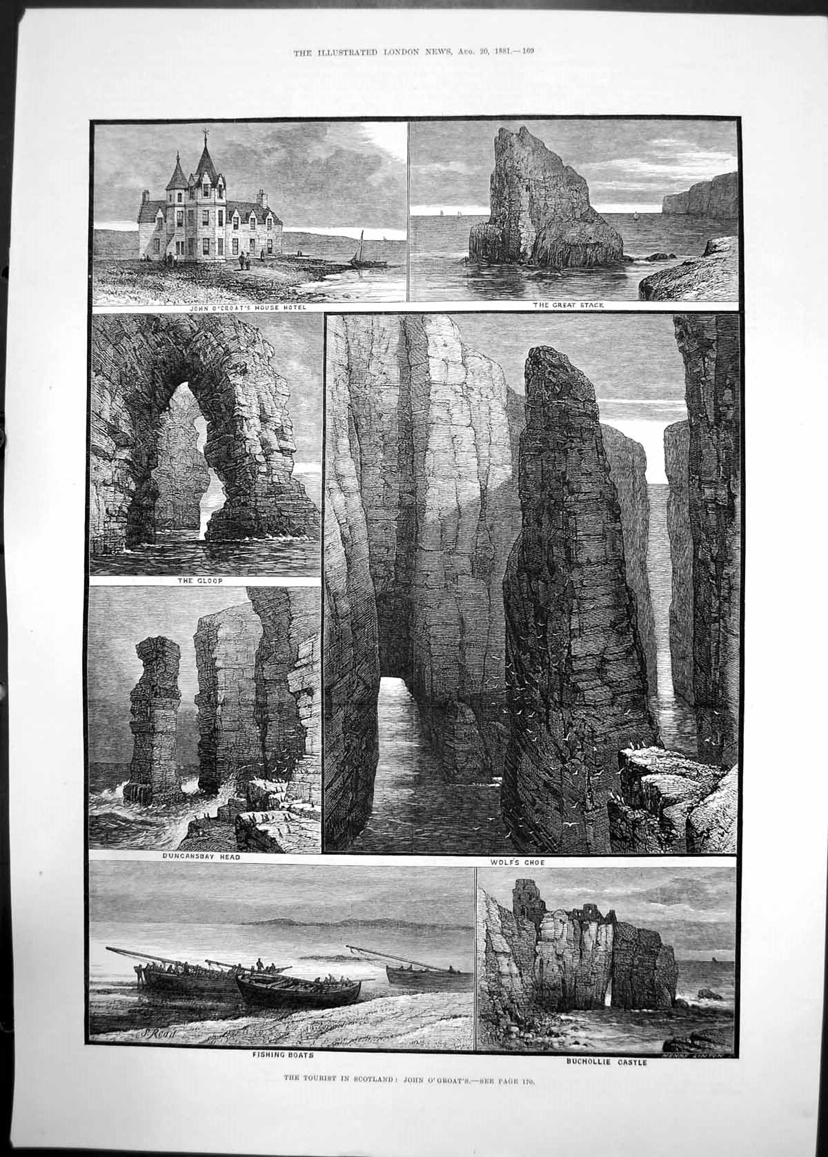 Antique Print Tourist In Scotland John O'Groats 1881 Caithness Sea Fishing 19th