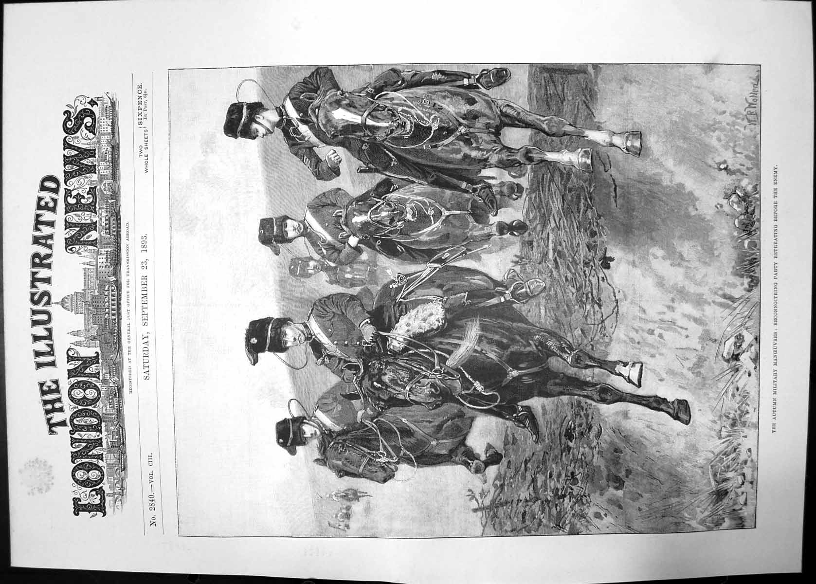 Old Antique Print Autumn Military Manoeuvres Retreating 1893 Horses Siers 19th