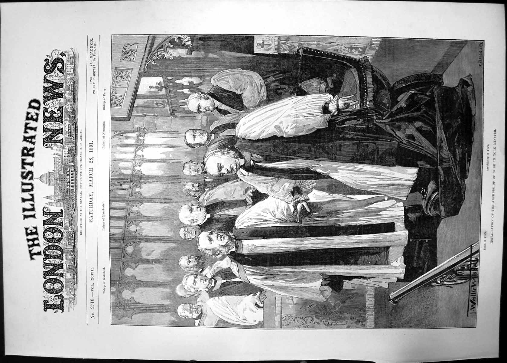 Original Old Antique Print Installation Archbishop York Minster 1891 Men Church