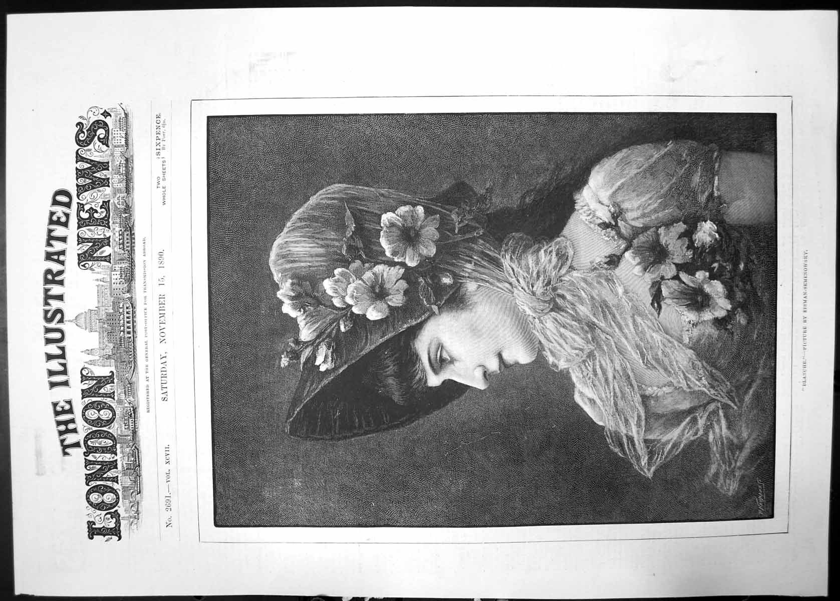 Antique Old Print Blanche Eisman Semenowsky 1890 Woman Dress Flower Bonnet 19th