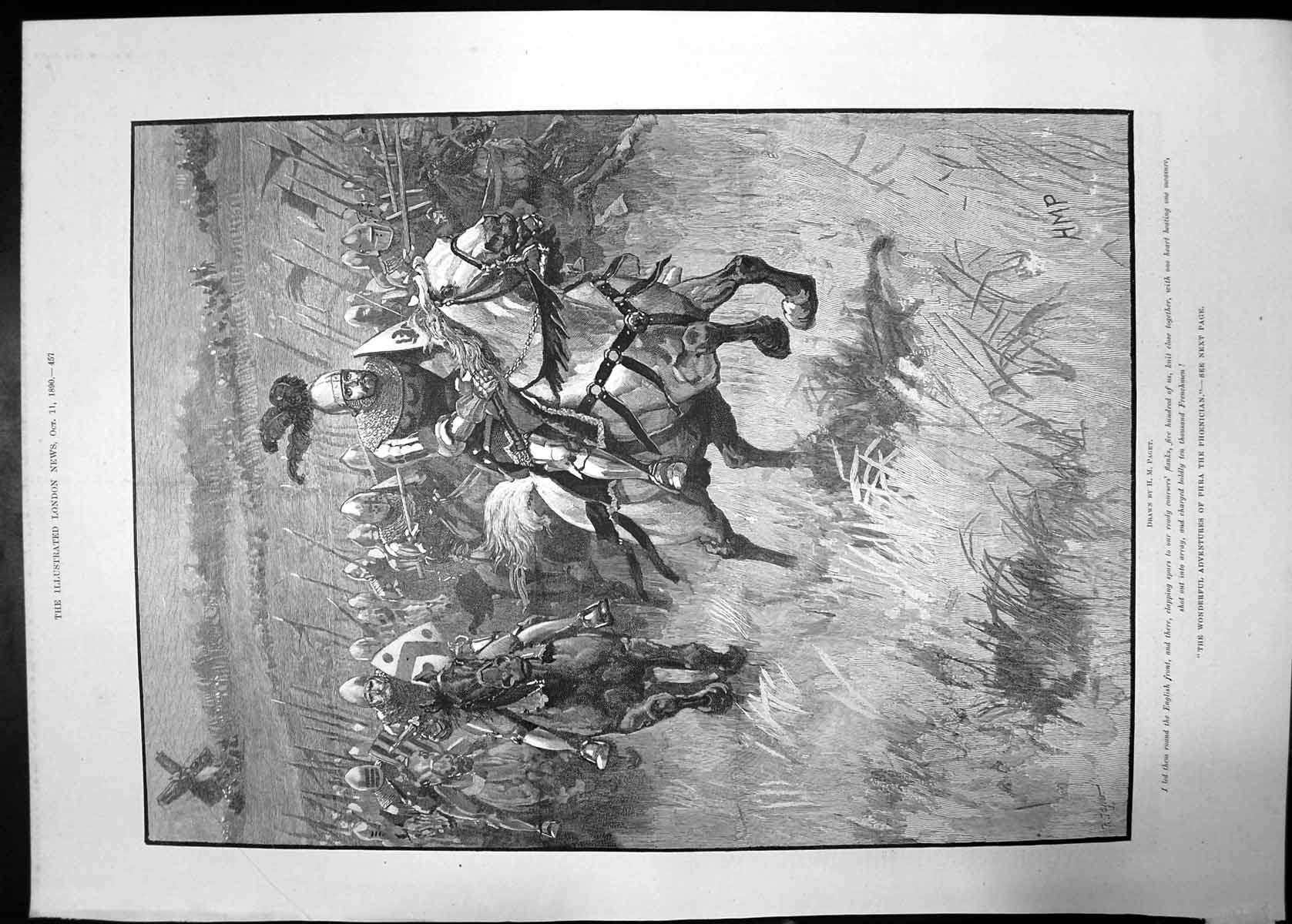 Antique Print Wonderful Adventures Phra Phoenician 1890 Horses Battle Ref.2