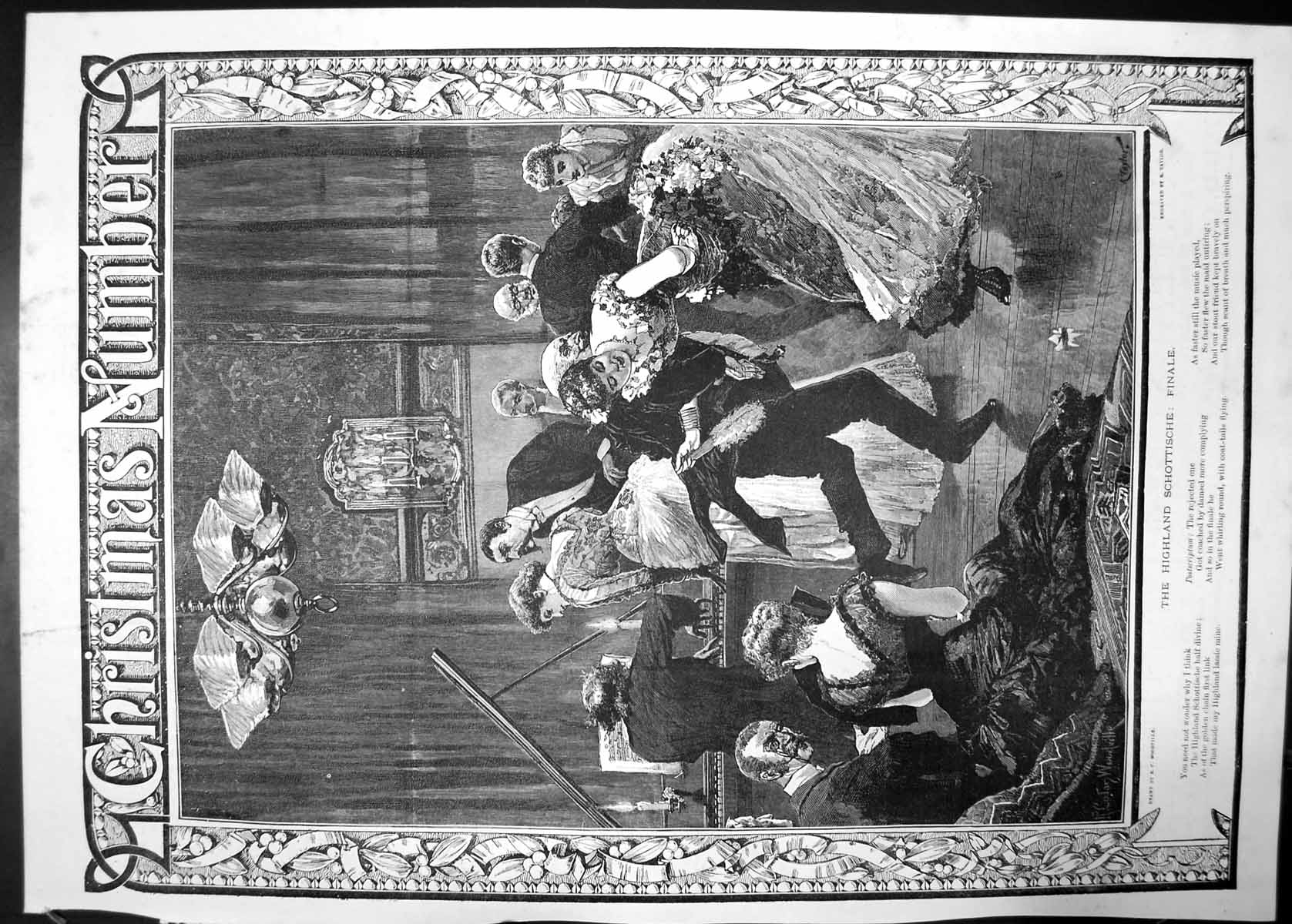 Antique Old Print Highland Schottische Finale Dancing Lassie Piano Men 1884