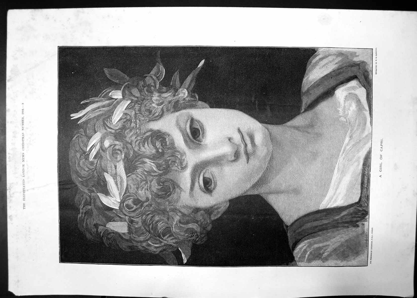 Original Old Antique Print Girl Capri 1884 Portrait Flowers Gardner Victorian