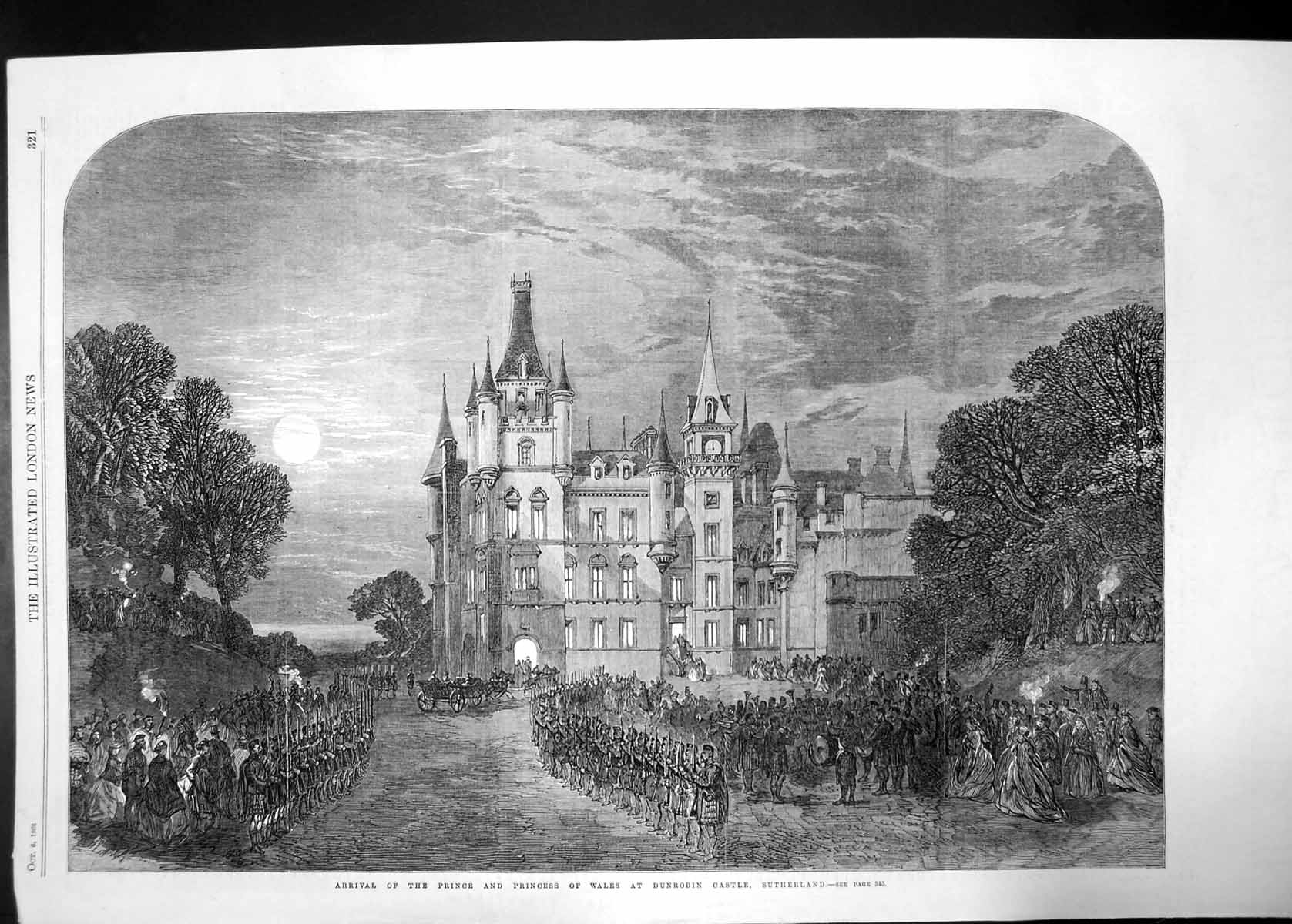 Antique Old Print Arrival Prince And Princess Wales At Dunrobin Castle 1806