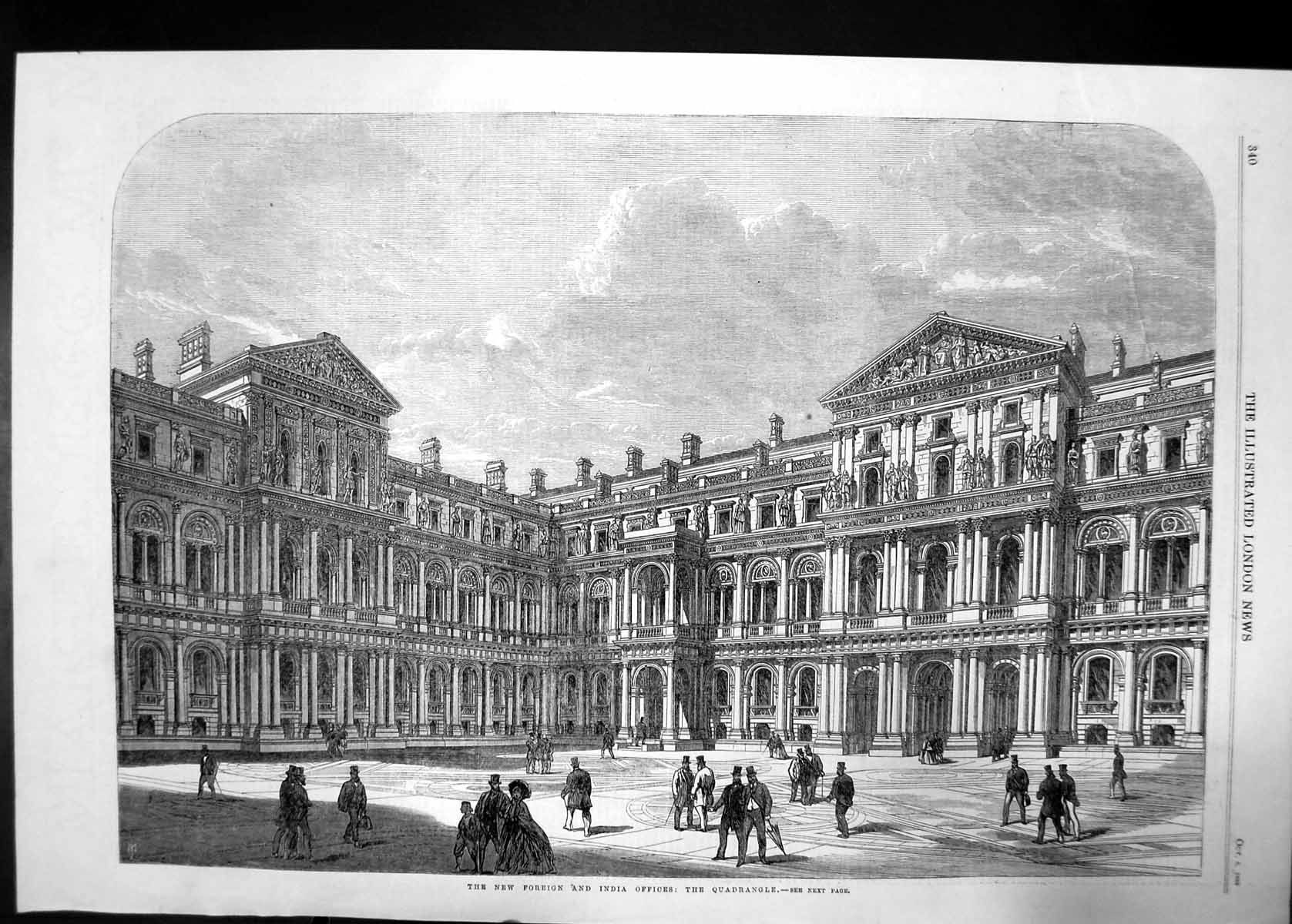 Original Old Antique Print New Foreign And India Officers Quadrangle 1866 19th
