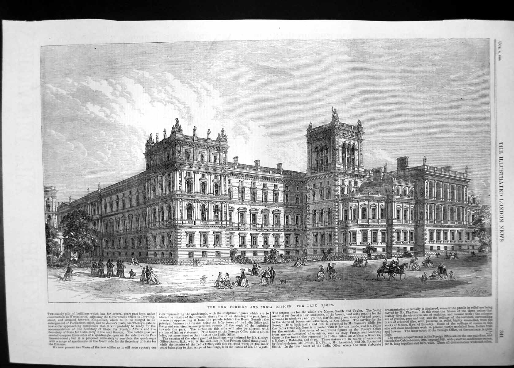 Antique Old Print New Foreign And India Officers The Park Front 1866 Horses