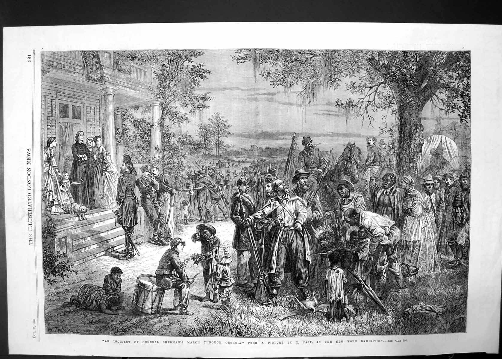 Original Old Antique Print Incident General Sherman March Georgia New York 1866