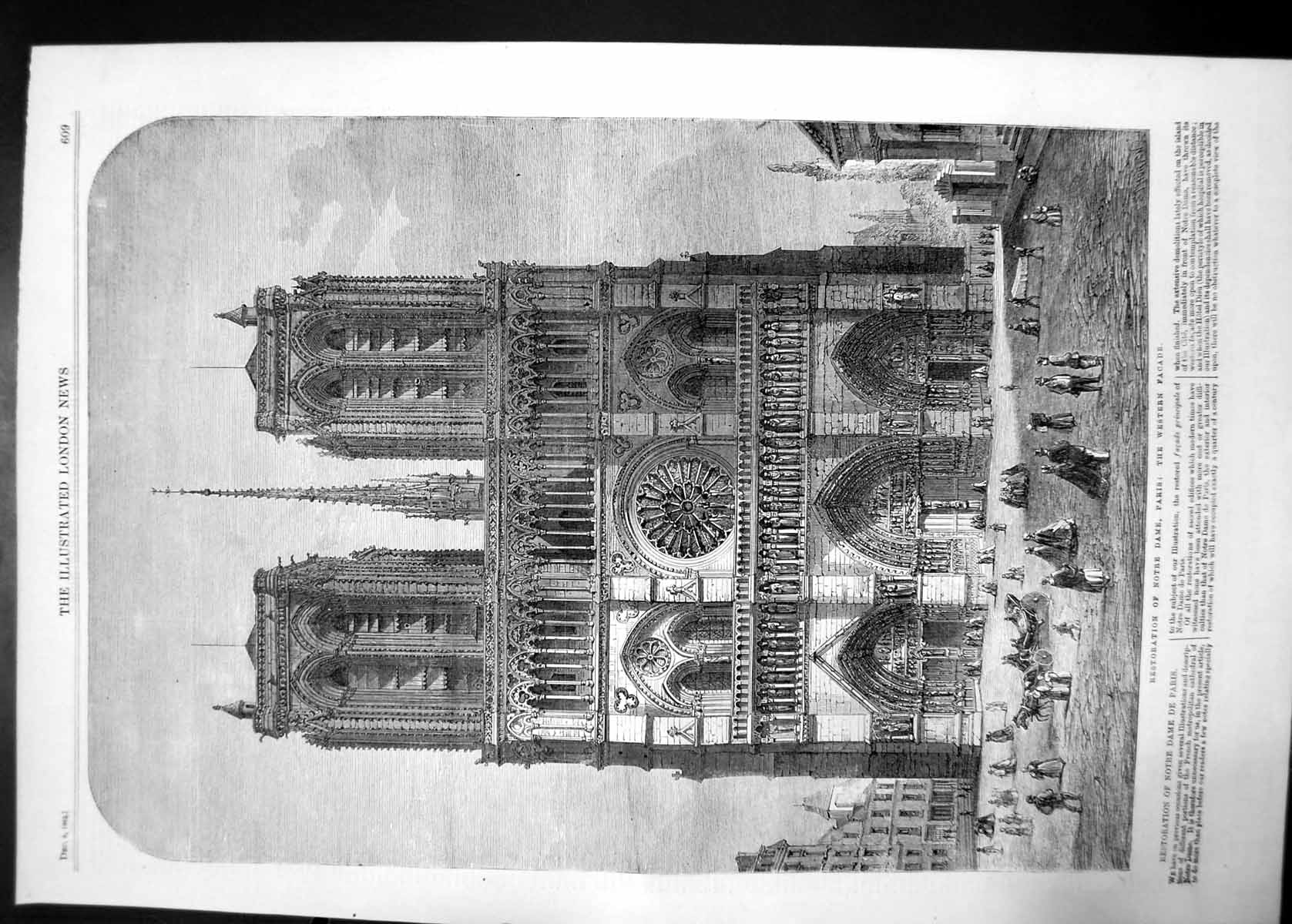 Antique Print Restoration Notre Dame Paris Western Faáade France 1862 Ref.2