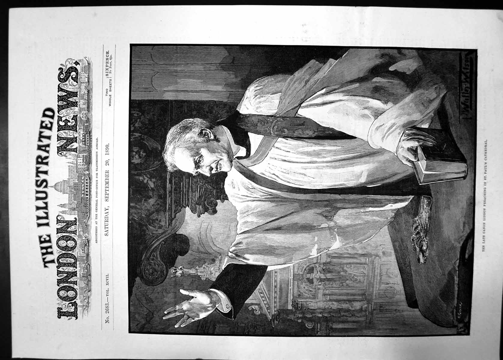Antique Old Print Late Canon Liddon Preaching St Pauls Cathedral 1890 Bible