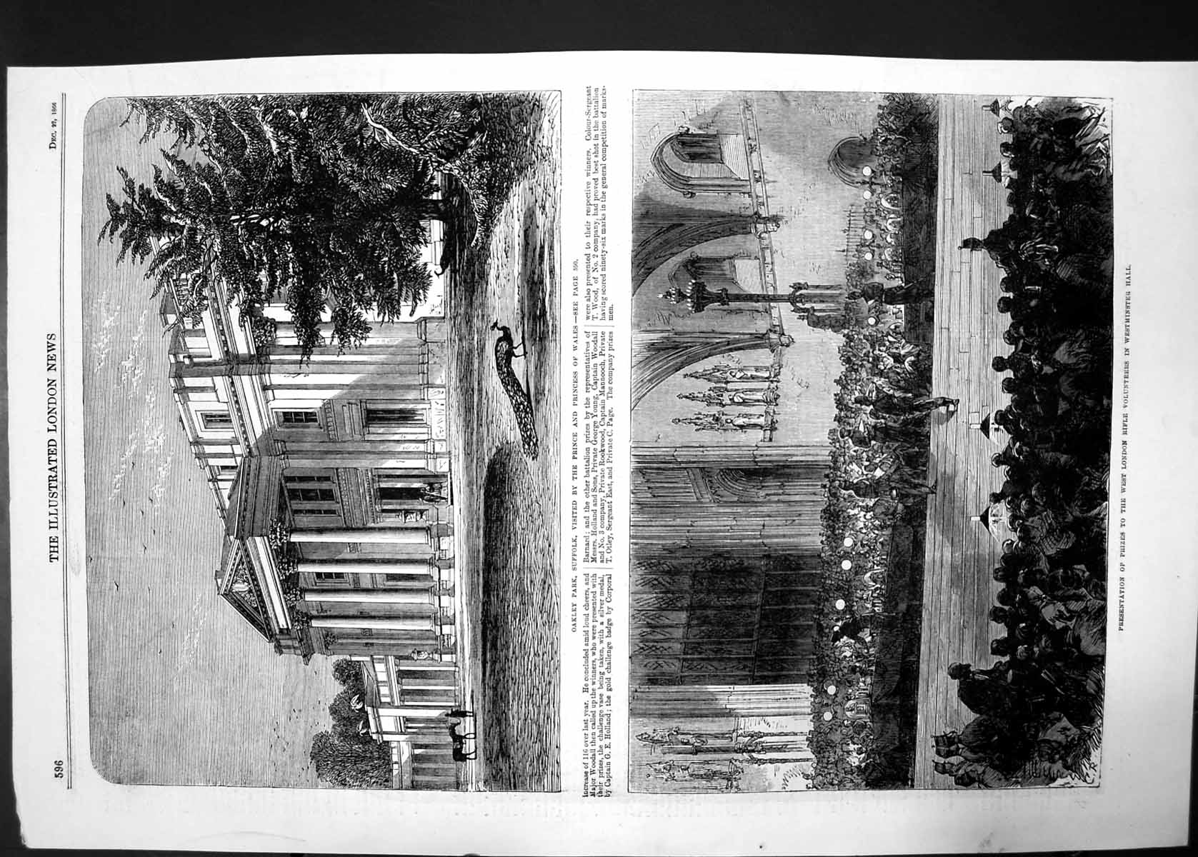 Antique Old Print Presentation Prizes Rifle Volunteers Westminster Hall 1866