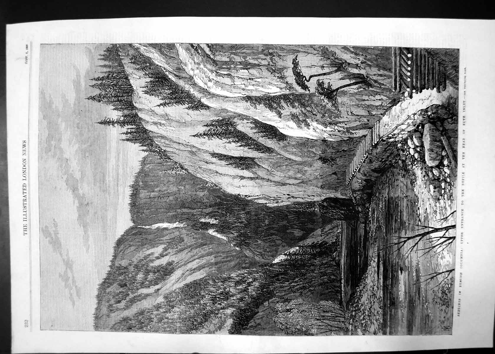 Old Antique Print Sketches In British Columbia Head Bute 1868 River Trees 19th