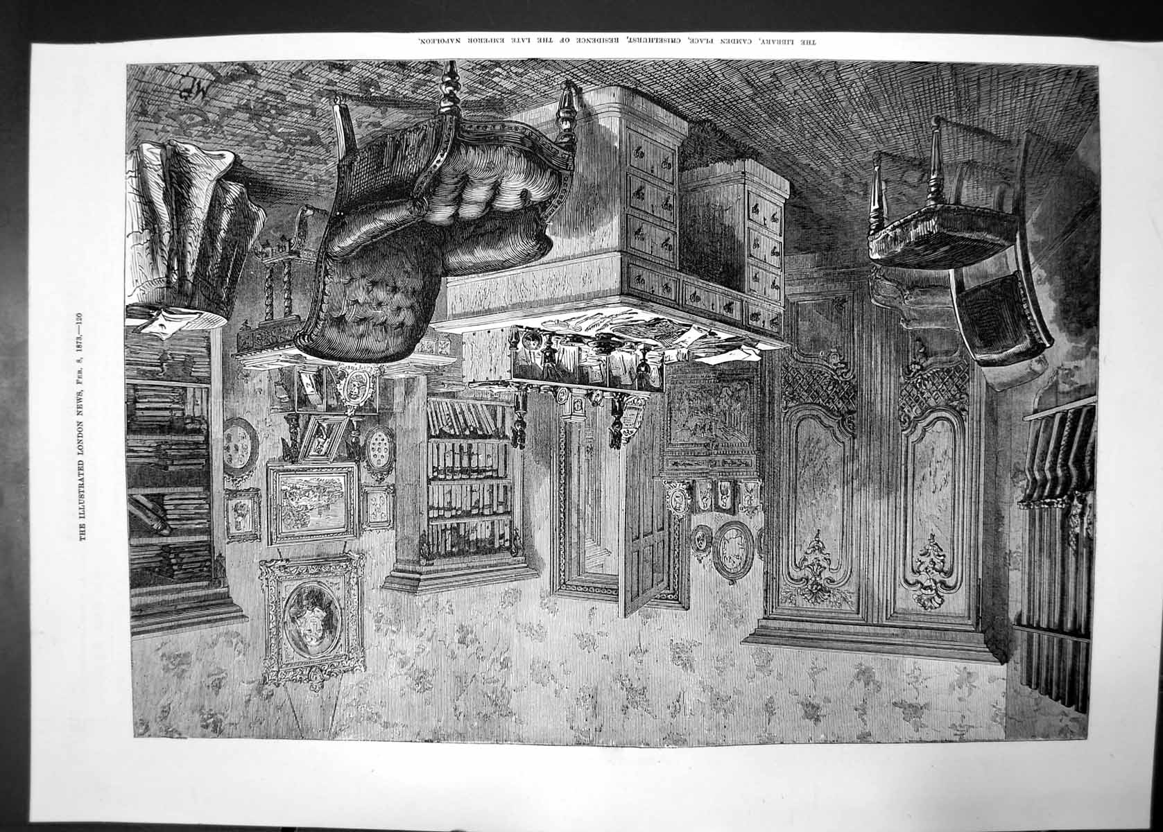 Antique Old Print Library Camden Place Chiselhurst Late Emperor Napoleon 1873
