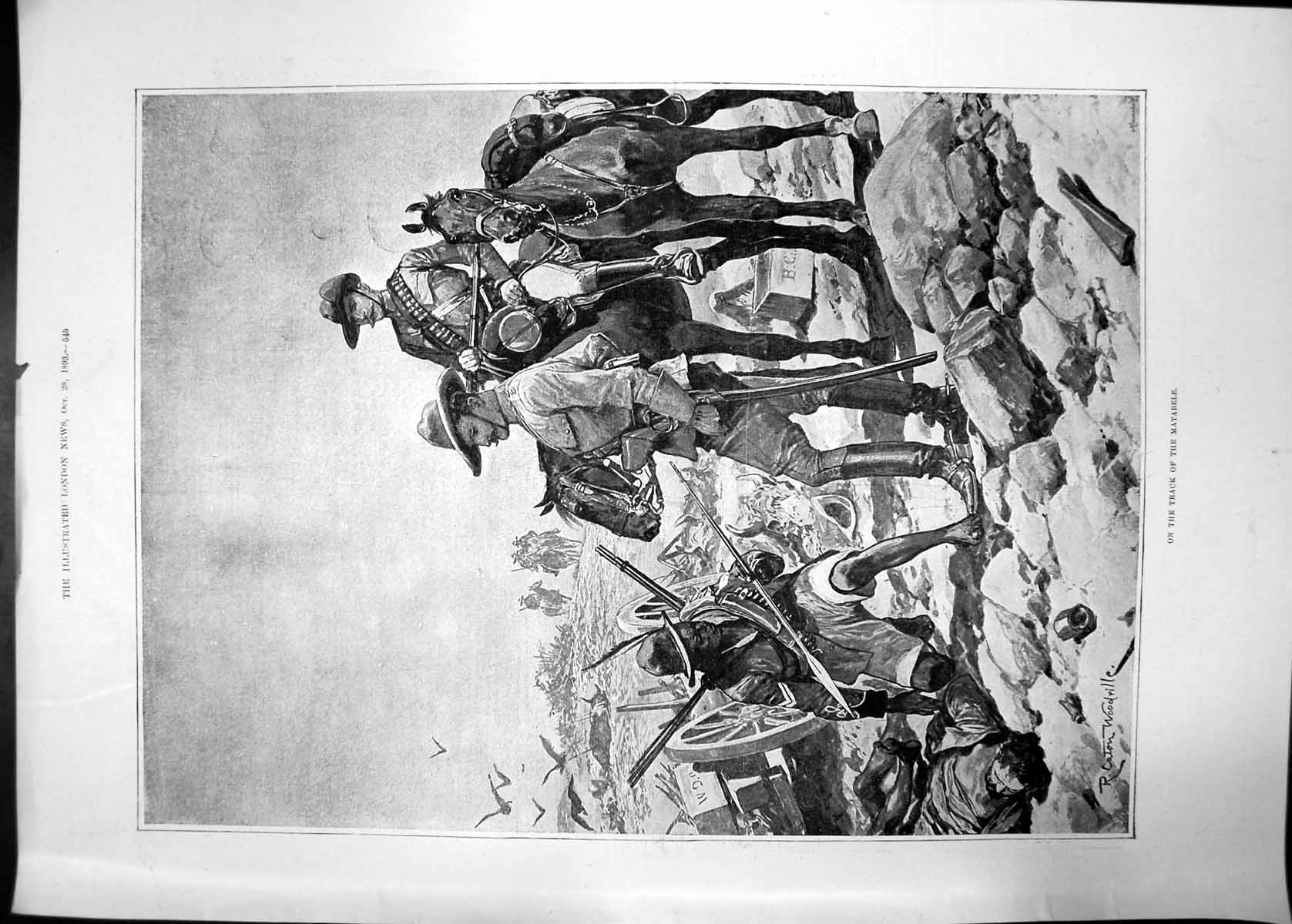Original Old Antique Print Track Matabele 1893 Horses Siers Spear Cart Men 19th