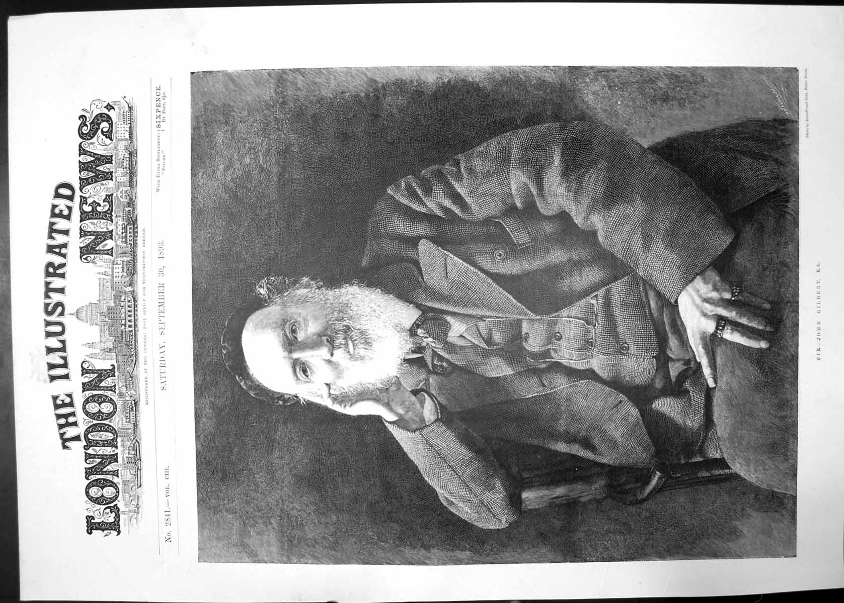 Original Old Antique Print Sir John Gilbert 1893 Portrait Suit 19th
