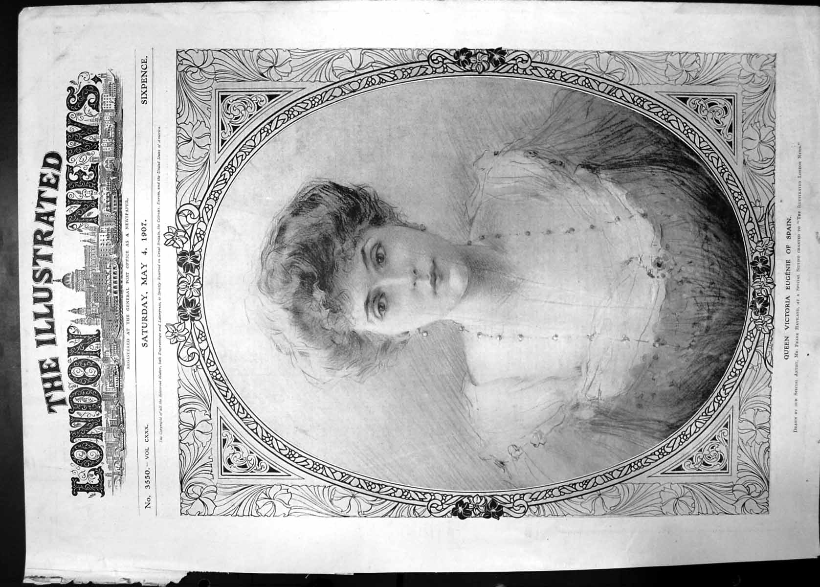 Antique Old Print Queen Victoria Eugenie Spain 1907 Woman Portrait Haviland