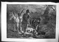 Old Antique Print Hunting Season Earth Stopping 1872 Horse Dogs Men Axe 19th
