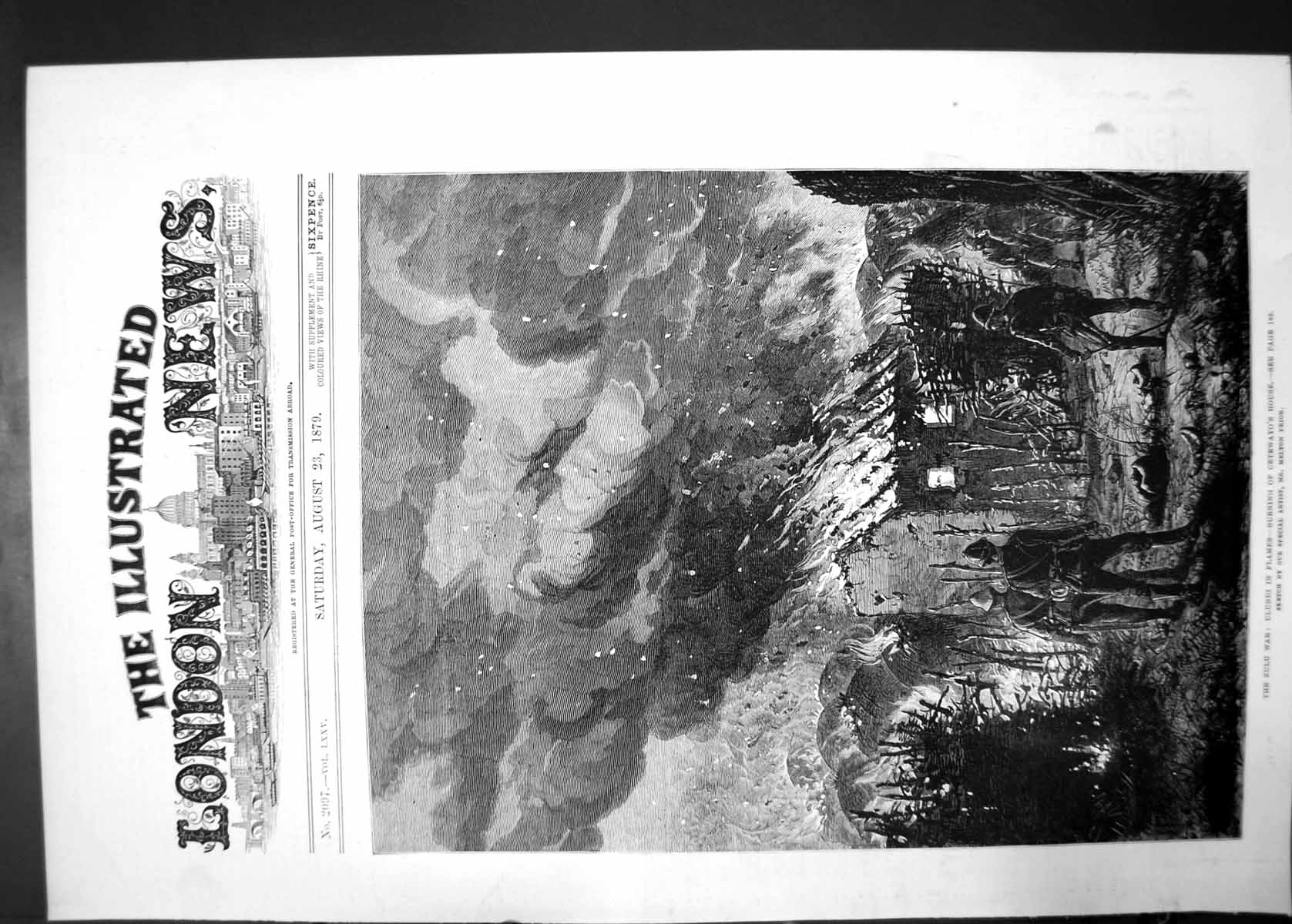 Old Antique Print Zulu War Ulundi In Flames Burning Cetewayo House 1879 19th