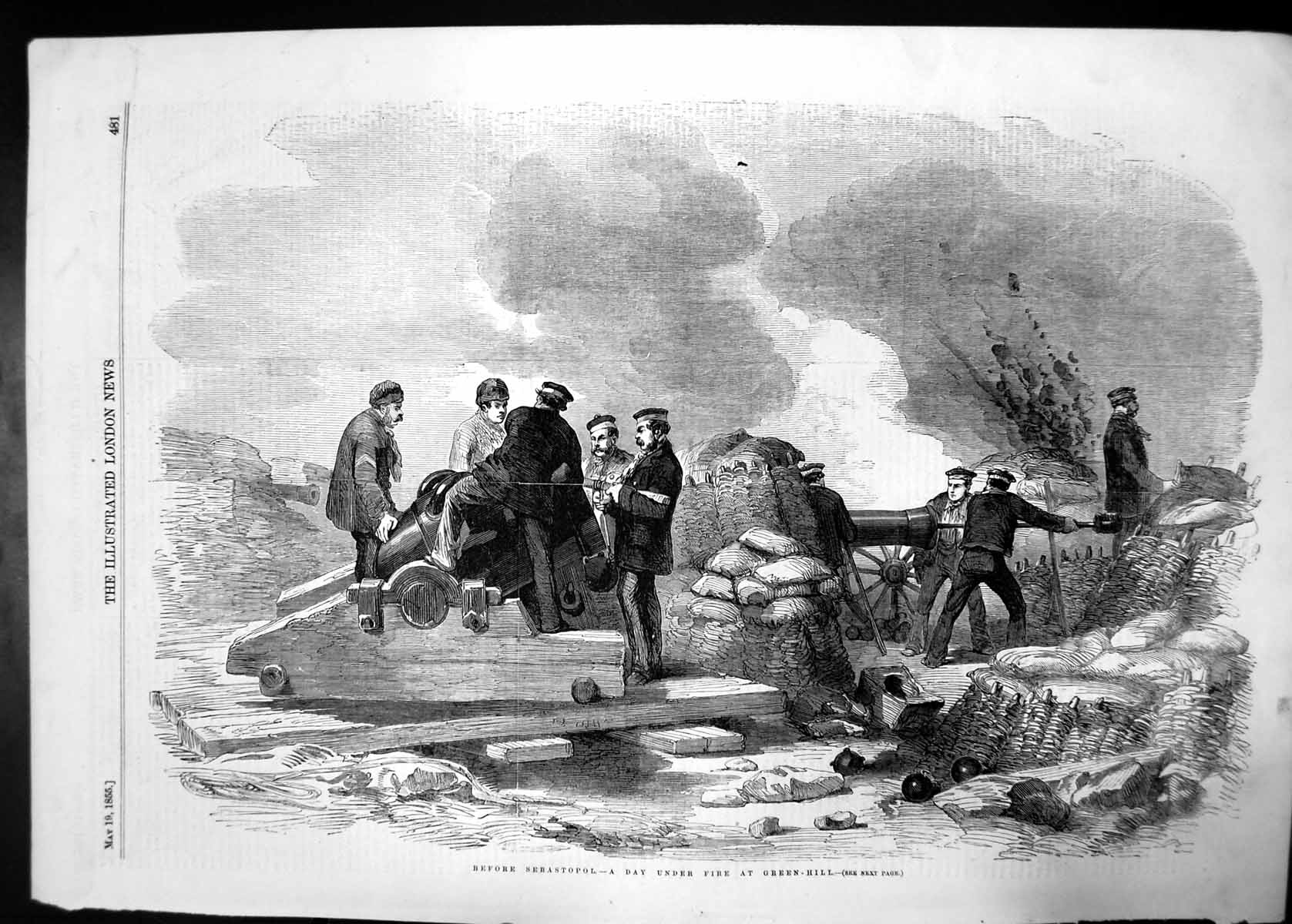 Antique Print Before Sebastopol Day Under Fire Green Hill 1855 Canon Battle