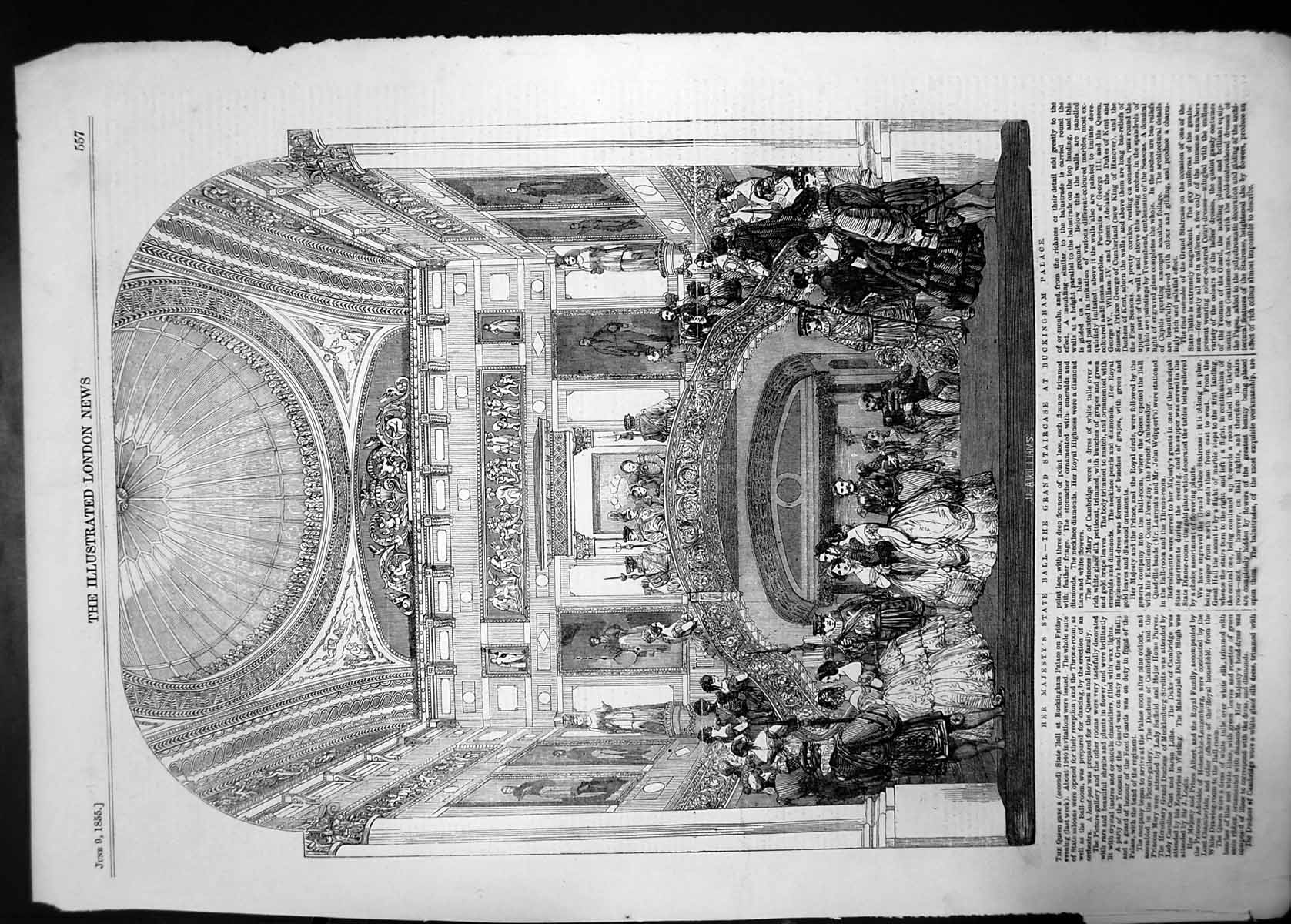 Antique Old Print Majestys State Hall Grand Staircase Buckingham Palace 1855