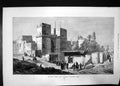 Original Old Antique Print Gate Victory Cairo 1871 Dillon Village Donkey Men