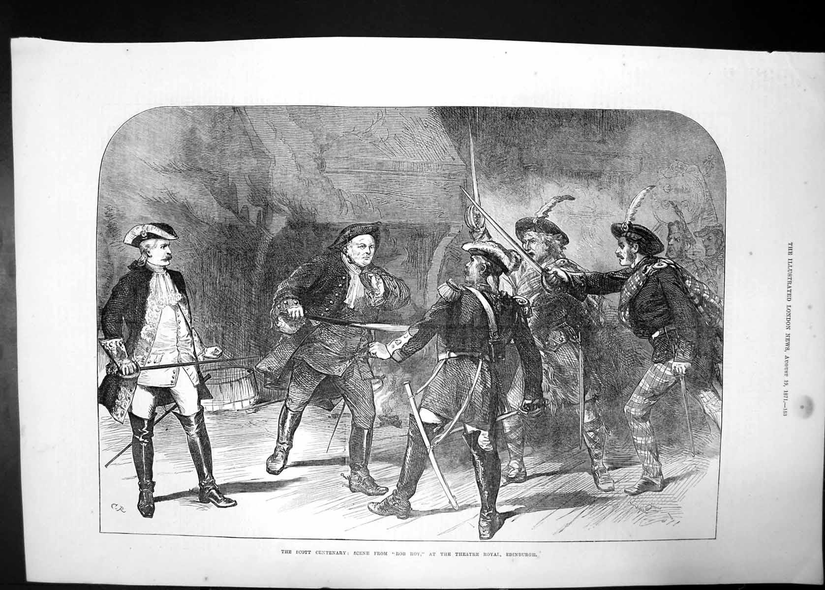 Original Old Antique Print Scott Centenary Rob Roy Theatre Royal Edinburgh 1871