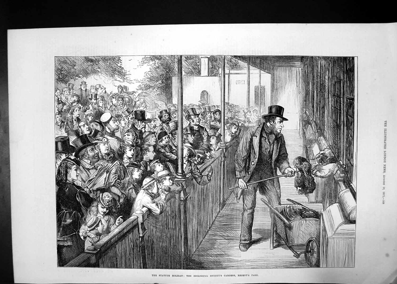Antique Old Print Statute Holiday Zoological Gardens Regents Park 1871 Crowd