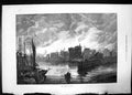 Original Old Antique Print The Burning Chicago 1871 River Docks Boats Fire 19th