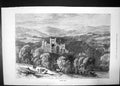 Original Old Antique Print Melrose Abbey 1871 Cattle Trees Hills Castle 19th