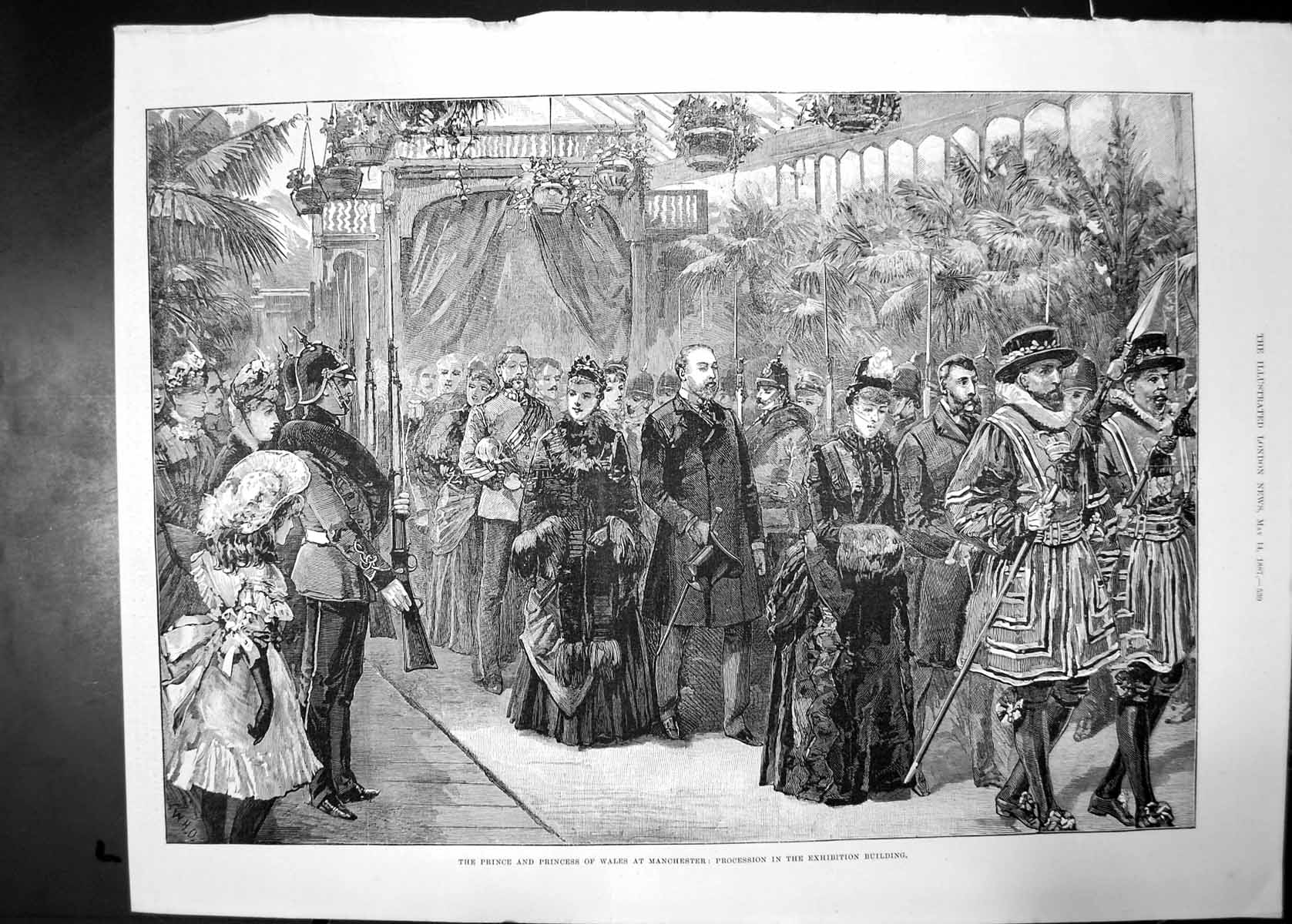 Original Old Antique Print Prince And Princess Wales At Manchester 1887 Royal