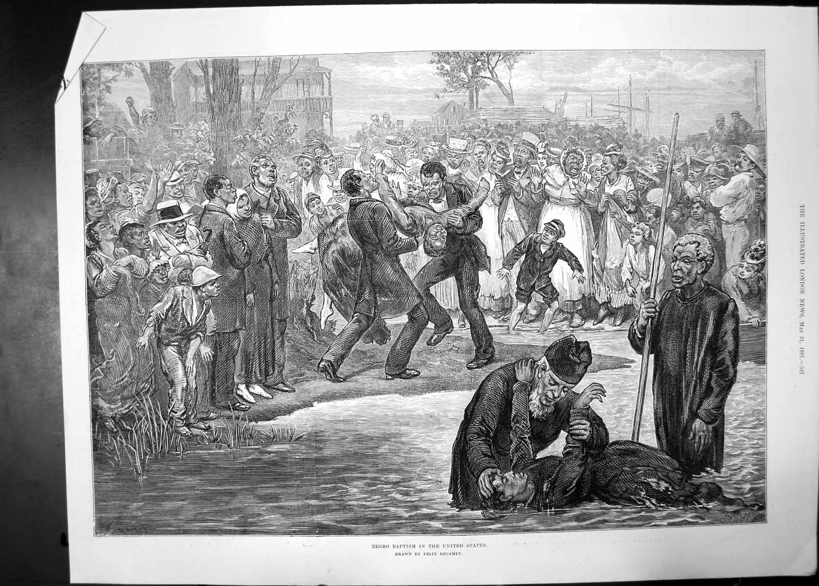 Old Antique Print Negro Christian Baptism United States 1887 Spectators 19th