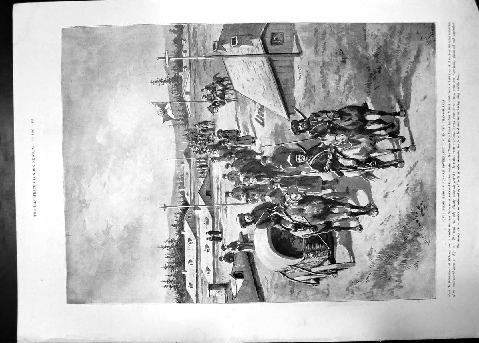 Antique Old Print Russian Government Post Trans-Baikai Forty Below Zero 1900