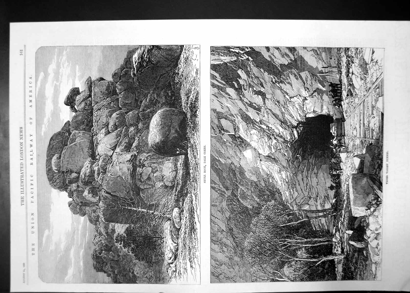 Antique Old Print Union Pacific Railway America Skull Rock Weber Valley 1869
