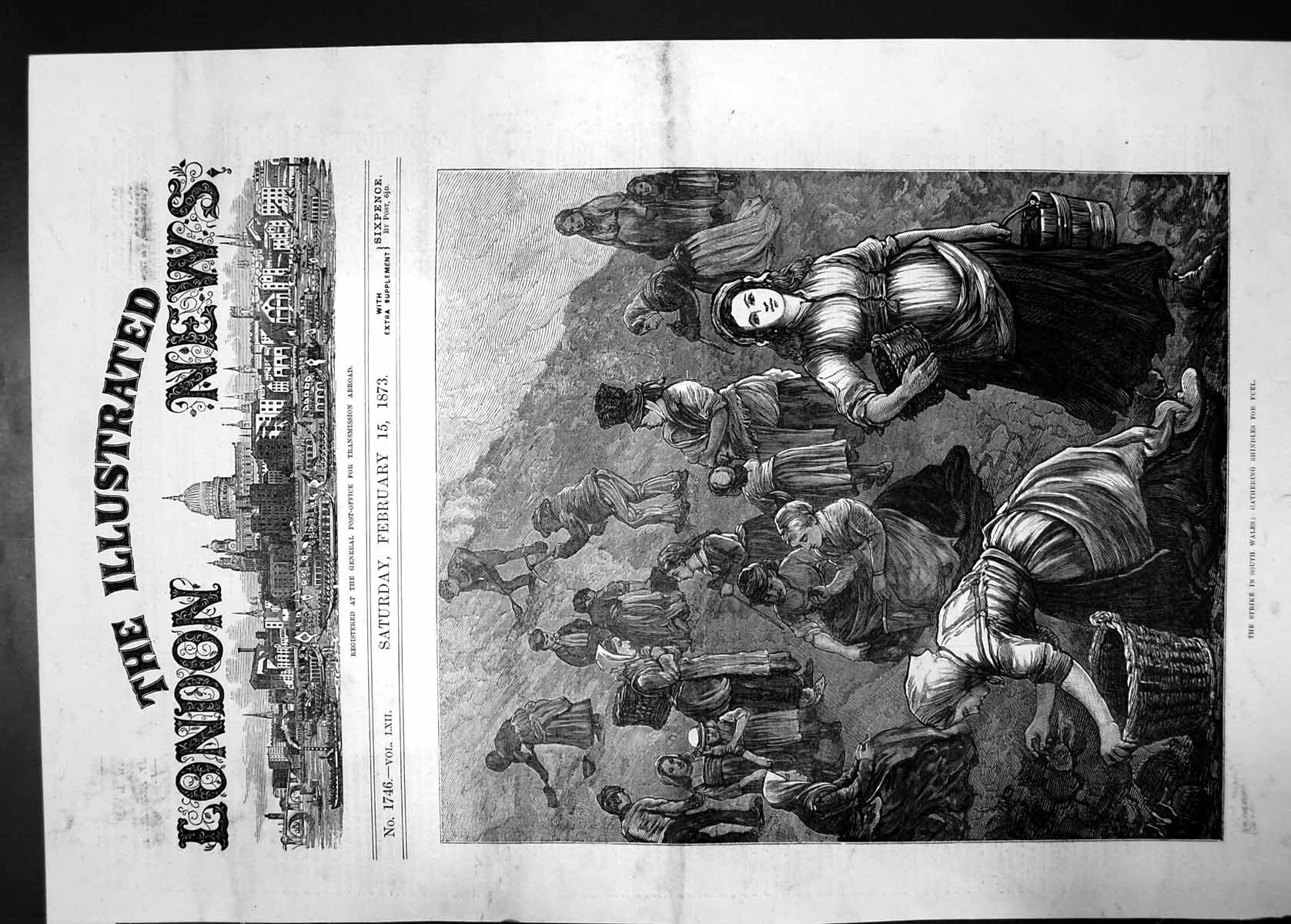 Antique Print Strike In South Wales Gathering Shindles For Fuel 1873 Women 19th