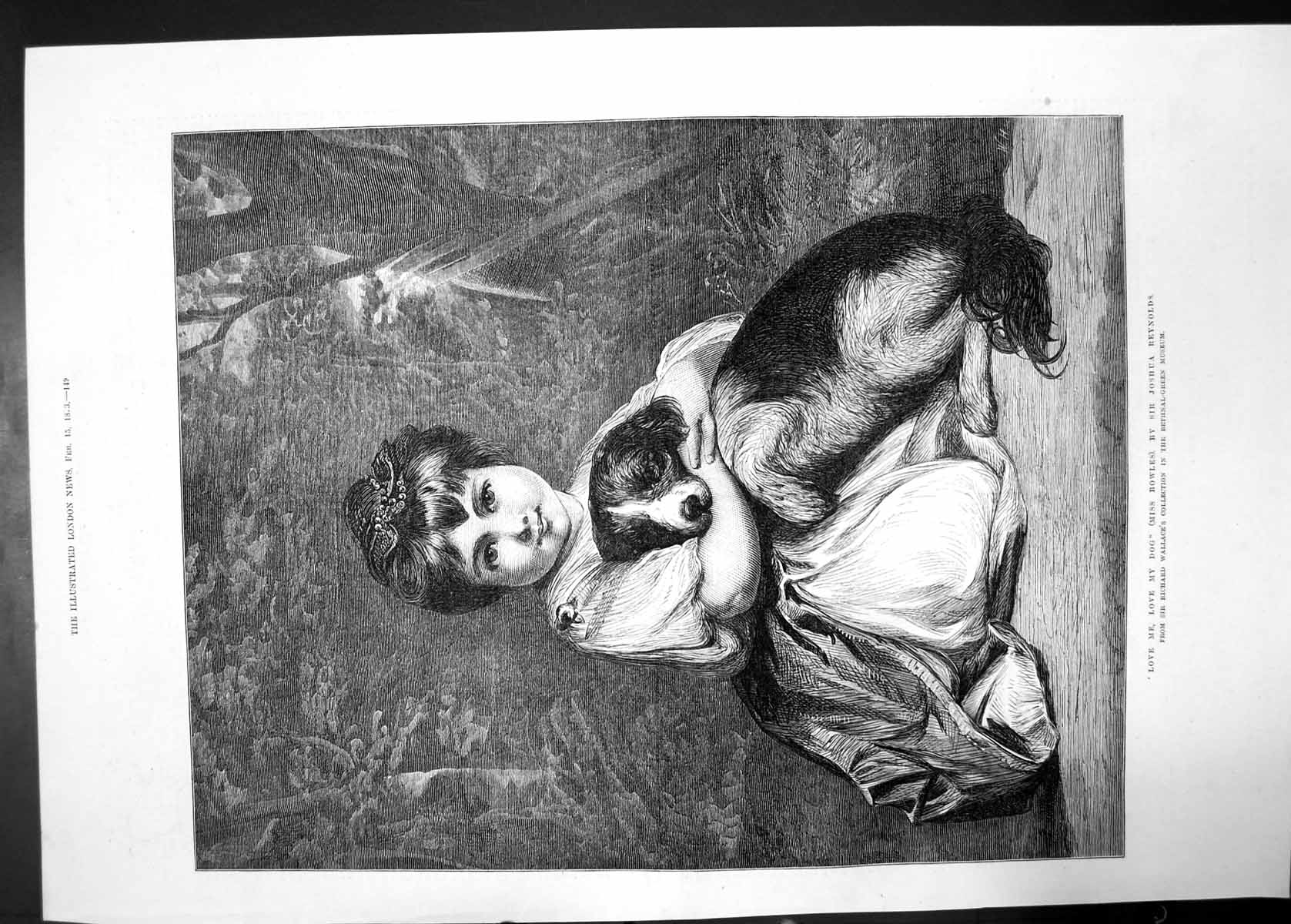 Original Old Antique Print Love Me Love My Dog Miss Bowles Girl Dog 1873 Reyns