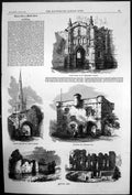 Original Old Antique Print Leicester Abbey St Marys Church Newark Gate 1868