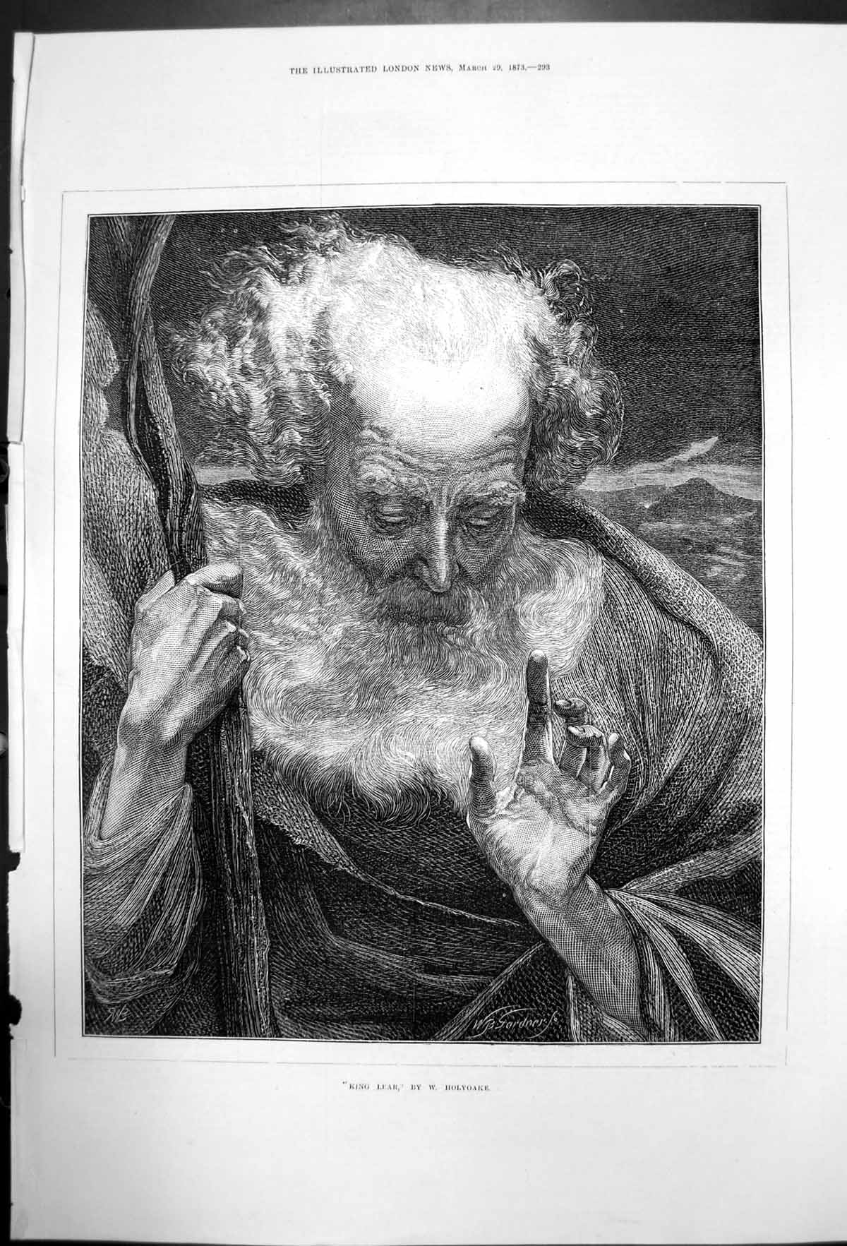 Original Old Antique Print King Lear By W Holyoake