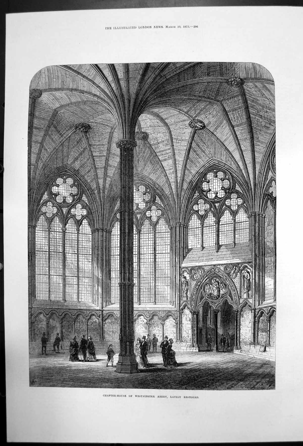 Original Old Antique Print Chapel House Westminster Abbey Lately Restored 1873