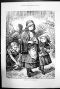 Original Old Antique Print Children Gathering Willows For Palm Sunday 1873 19th
