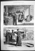 Original Old Antique Print Pawnbrokers Shop Shanghai Manchoo Bowmen Pekin 1873