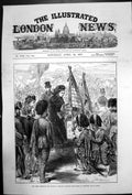 Original Old Antique Print Queen Presents Colours 79Th Cameron Highlanders 1873